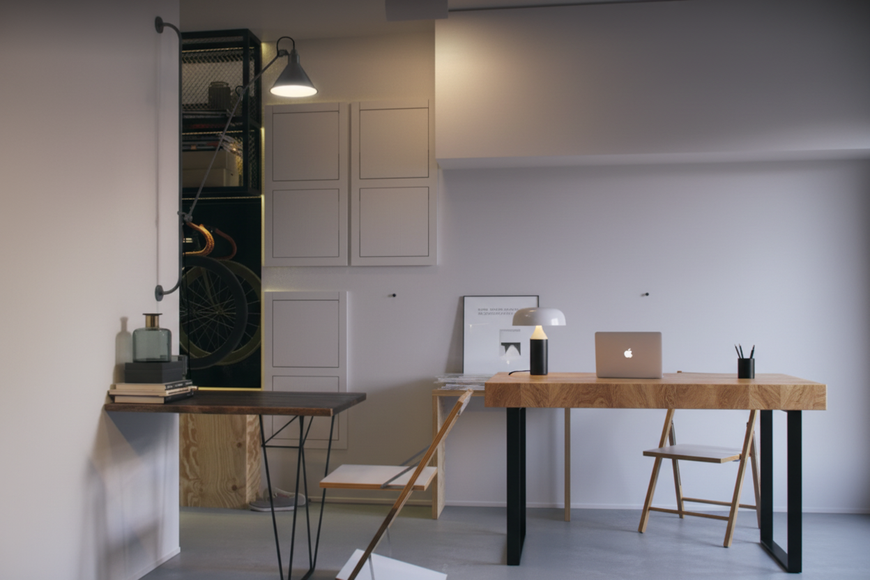 Industrial Workspace with Wood Desk Replacement