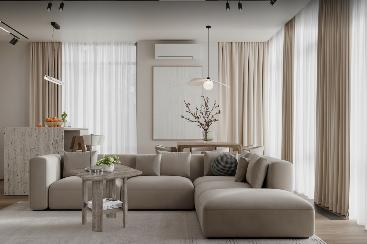 Living Room with Wooden Table Replacement