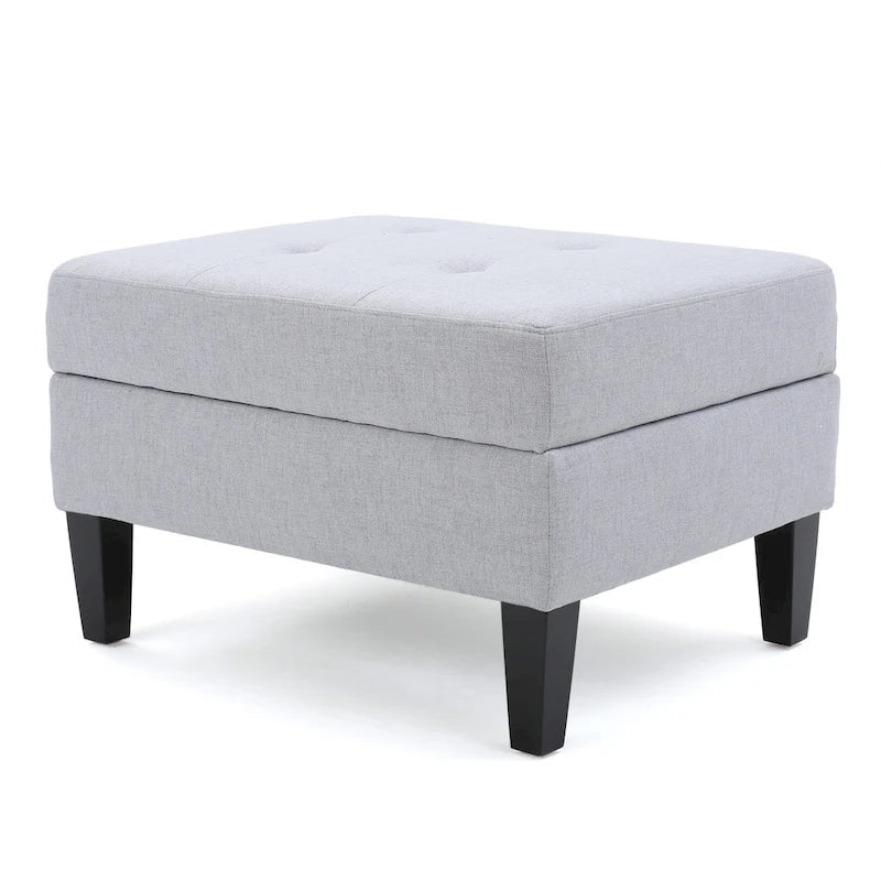 Pouf de rangement contemporain Tufted Waffle Stitch avec pieds en bouleau