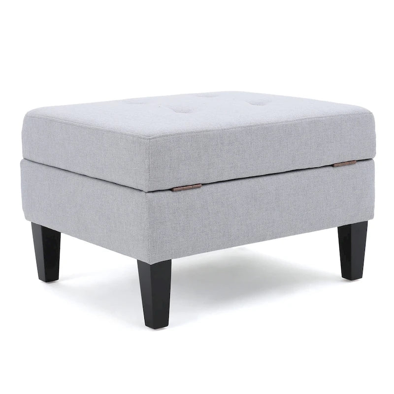Pouf de rangement contemporain Tufted Waffle Stitch avec pieds en bouleau