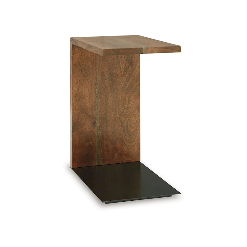 Table d'appoint, design en C en bois massif, 45 cm, brun foncé