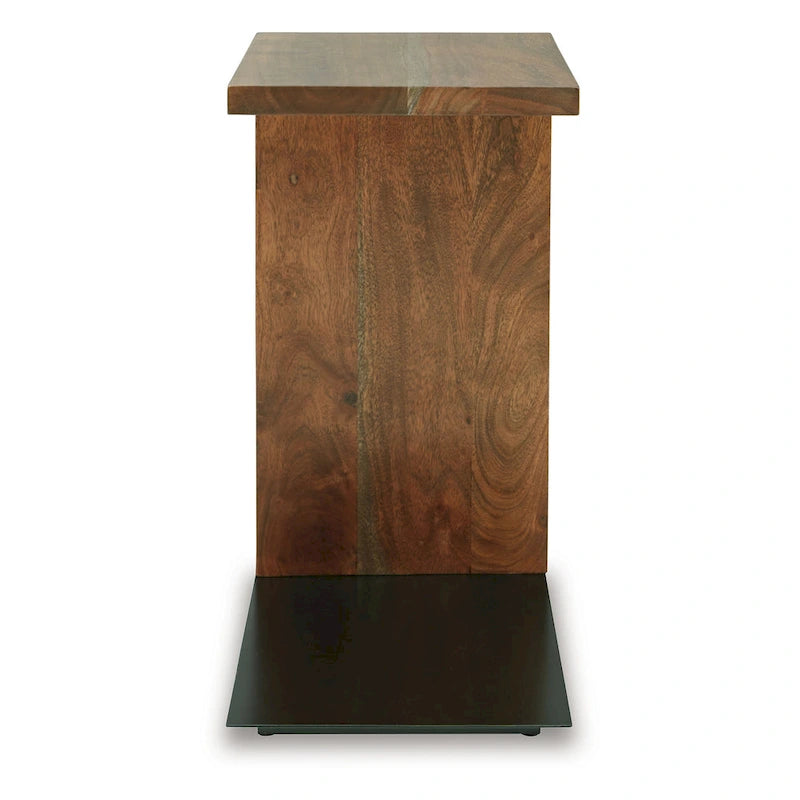 Table d'appoint, design en C en bois massif, 45 cm, brun foncé