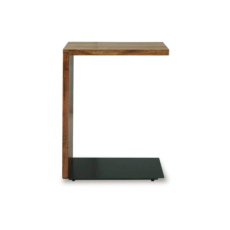 Table d'appoint, design en C en bois massif, 45 cm, brun foncé