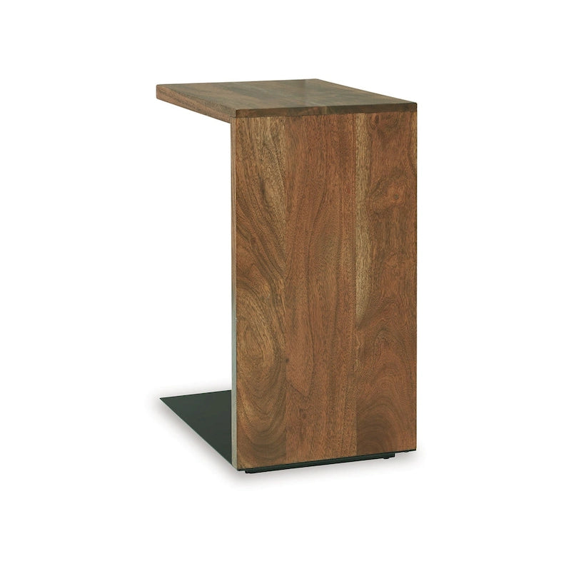 Table d'appoint, design en C en bois massif, 45 cm, brun foncé