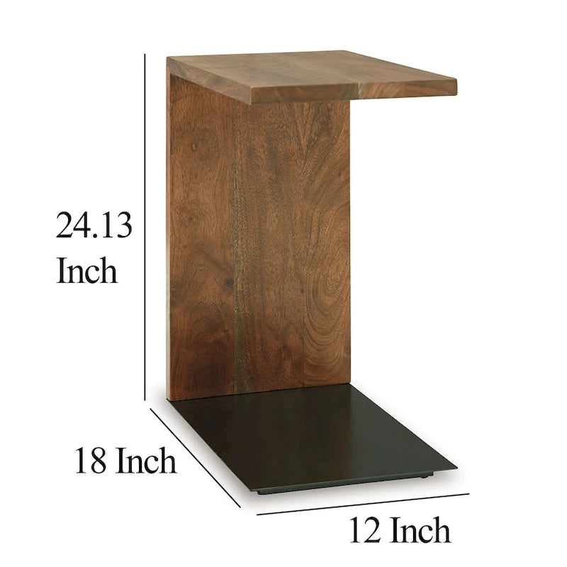 Table d'appoint, design en C en bois massif, 45 cm, brun foncé