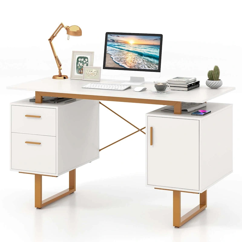 Bureau de travail 51 pouces avec plateau flottant et deux tiroirs