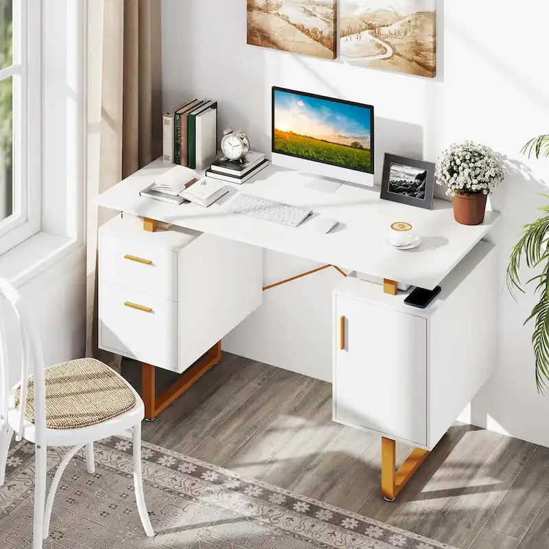 Bureau de travail 51 pouces avec plateau flottant et deux tiroirs
