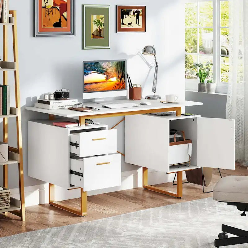 Bureau de travail 51 pouces avec plateau flottant et deux tiroirs