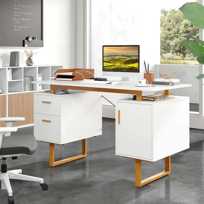 Bureau de travail 51 pouces avec plateau flottant et deux tiroirs
