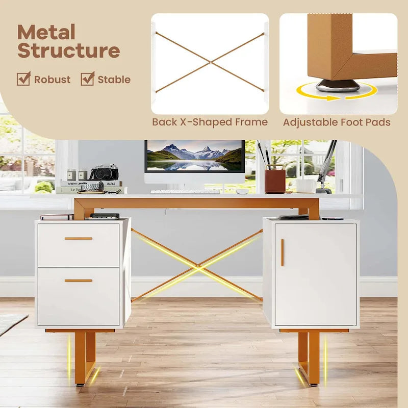 Bureau de travail 51 pouces avec plateau flottant et deux tiroirs