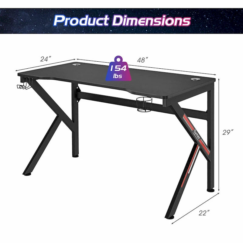 Bureau de jeu en K de 48 pouces avec porte-gobelet