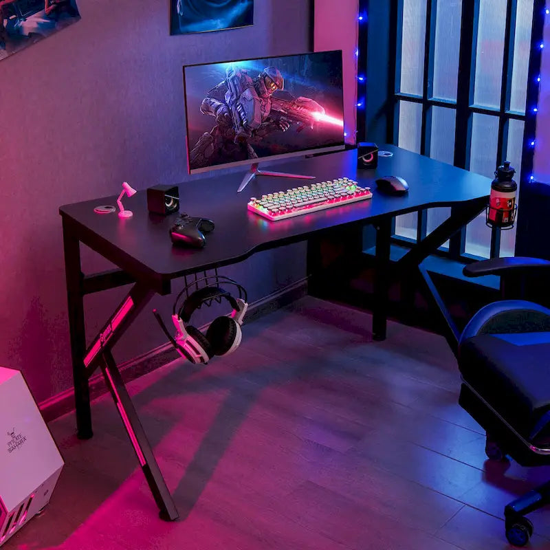 Bureau de jeu en K de 48 pouces avec porte-gobelet