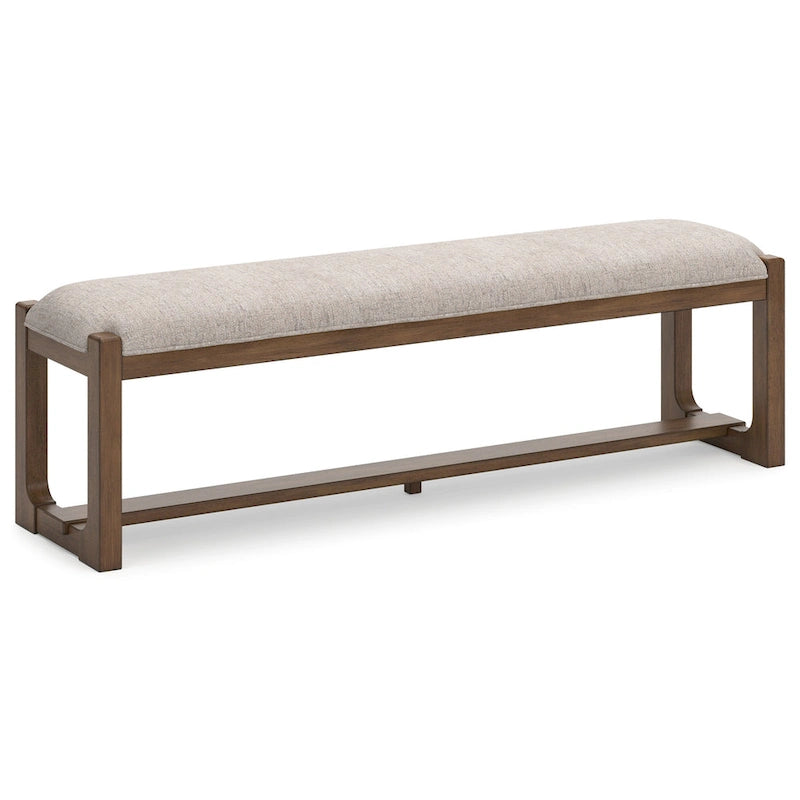 Grande banquette de salle à manger, polyester beige rembourré, bois marron, 163 cm