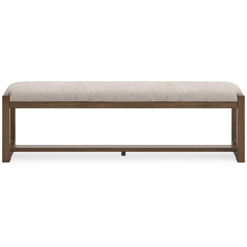 Grande banquette de salle à manger, polyester beige rembourré, bois marron, 163 cm