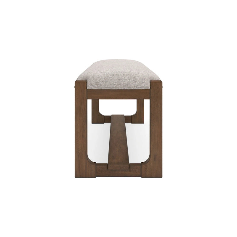 Grande banquette de salle à manger, polyester beige rembourré, bois marron, 163 cm