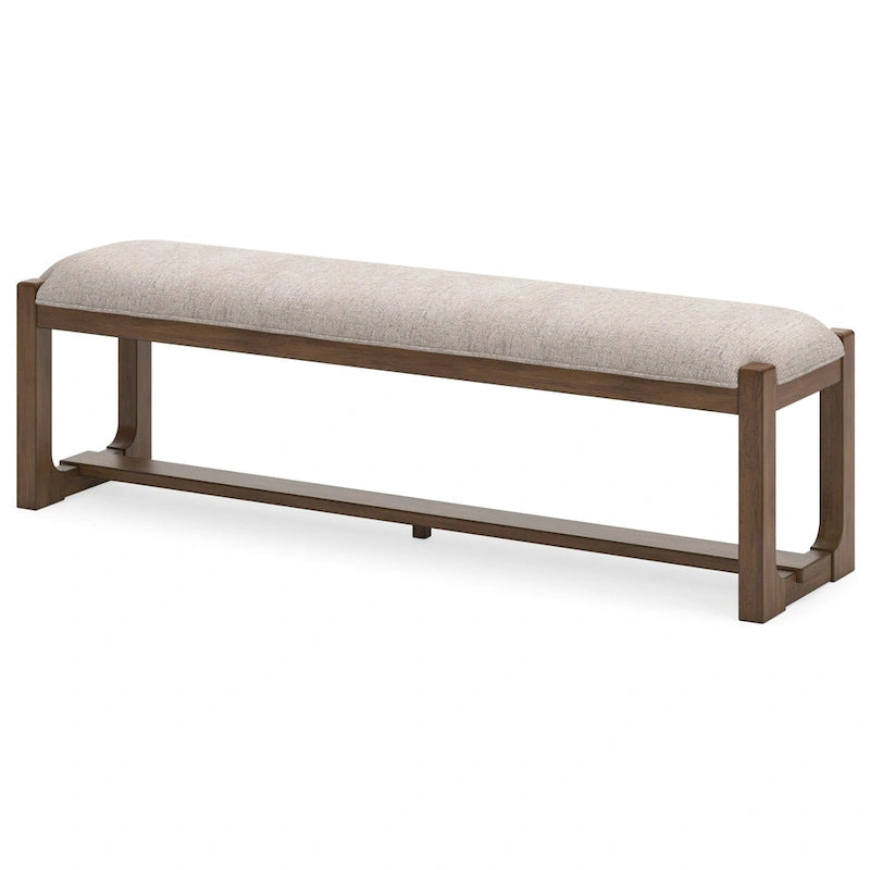 Grande banquette de salle à manger, polyester beige rembourré, bois marron, 163 cm