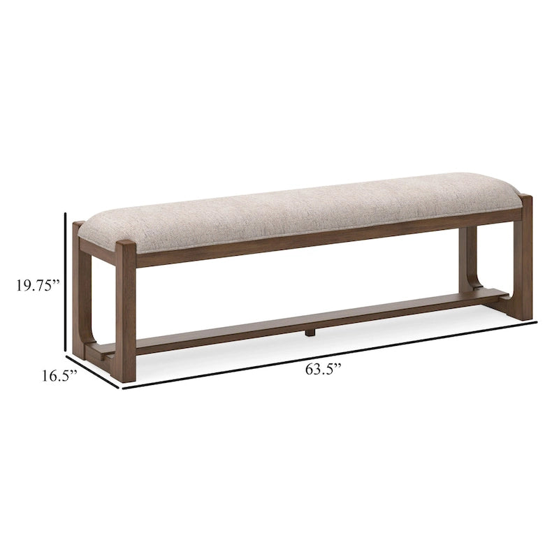 Grande banquette de salle à manger, polyester beige rembourré, bois marron, 163 cm