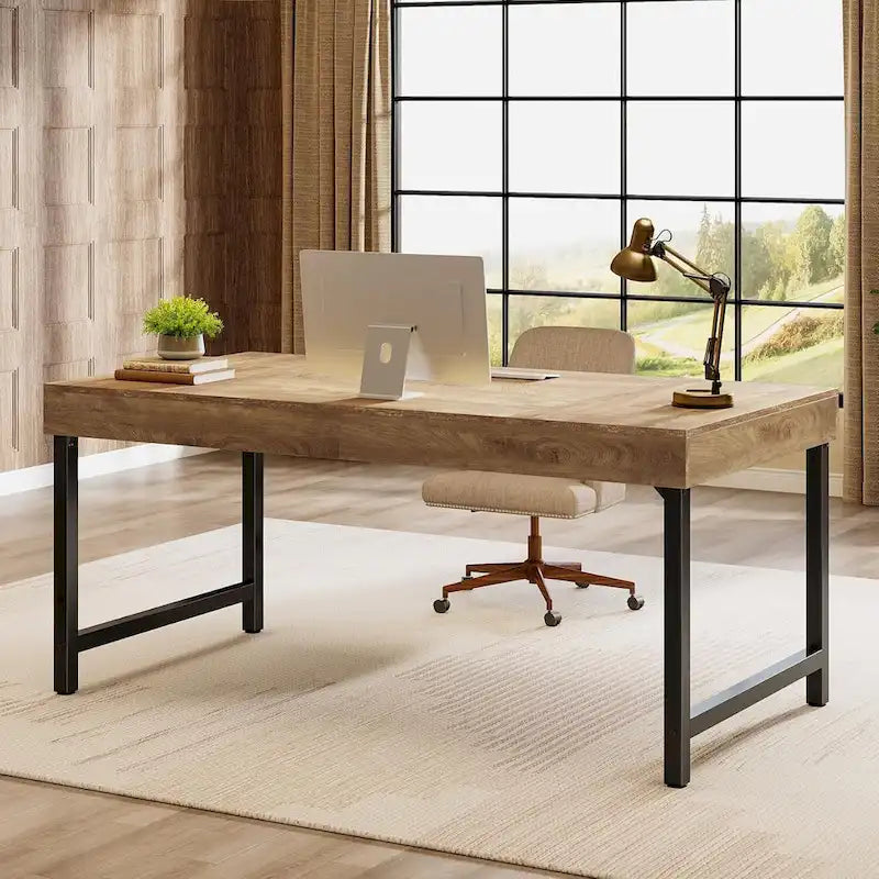 Bureau de direction industriel de 55 pouces, bureau d'ordinateur portable rustique simple avec pieds en métal robustes