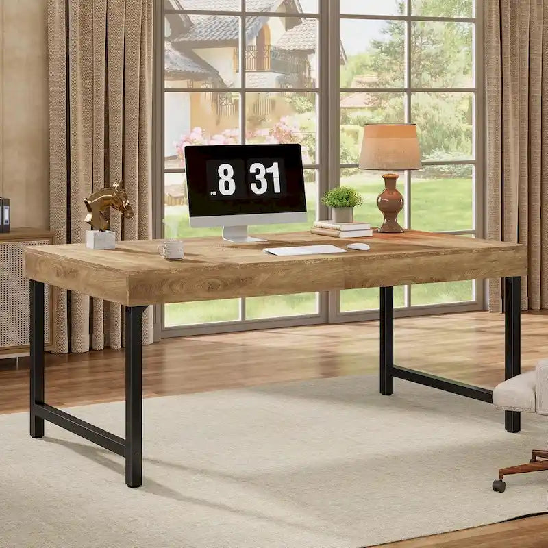 Bureau de direction industriel de 55 pouces, bureau d'ordinateur portable rustique simple avec pieds en métal robustes