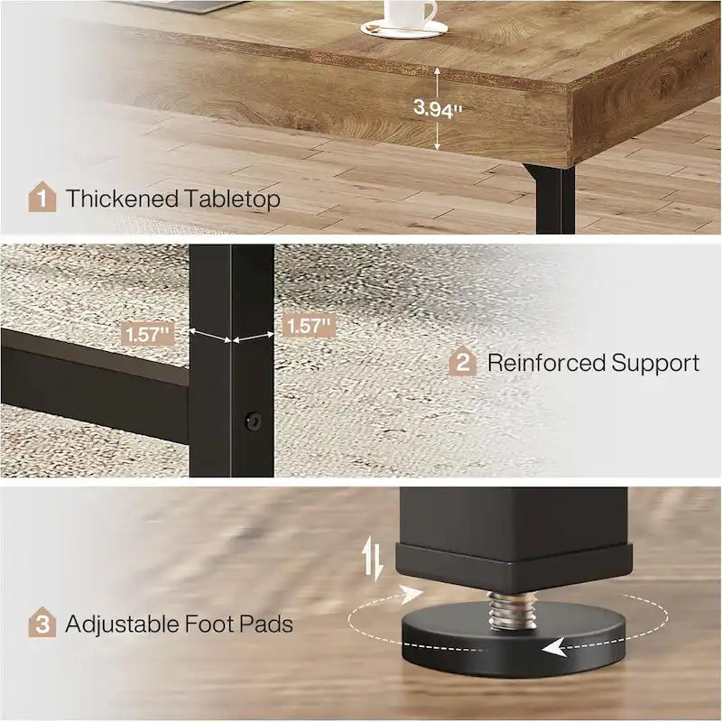 Bureau de direction industriel de 55 pouces, bureau d'ordinateur portable rustique simple avec pieds en métal robustes