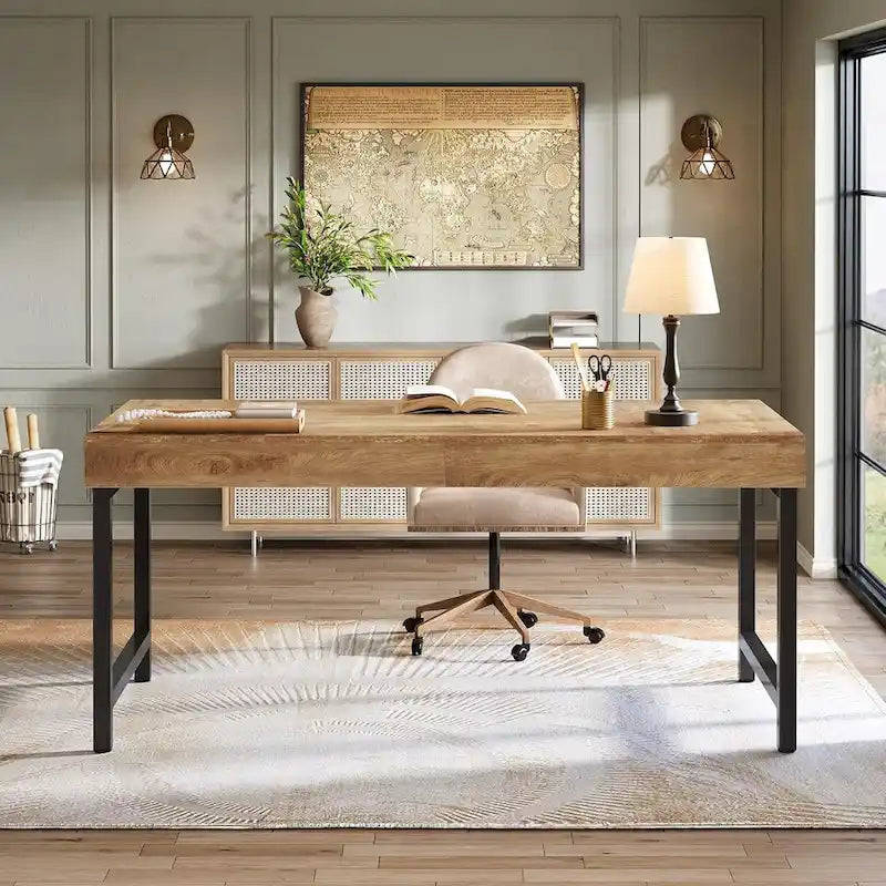 Bureau de direction industriel de 55 pouces, bureau d'ordinateur portable rustique simple avec pieds en métal robustes