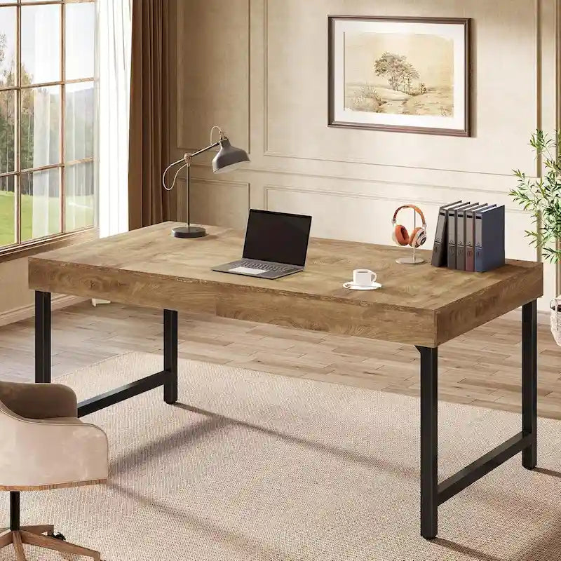 Bureau de direction industriel de 55 pouces, bureau d'ordinateur portable rustique simple avec pieds en métal robustes