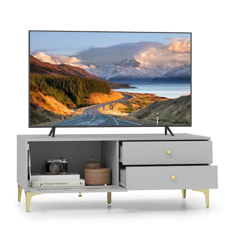 Meuble TV moderne pour téléviseurs de 55 pouces avec placard à porte abattante