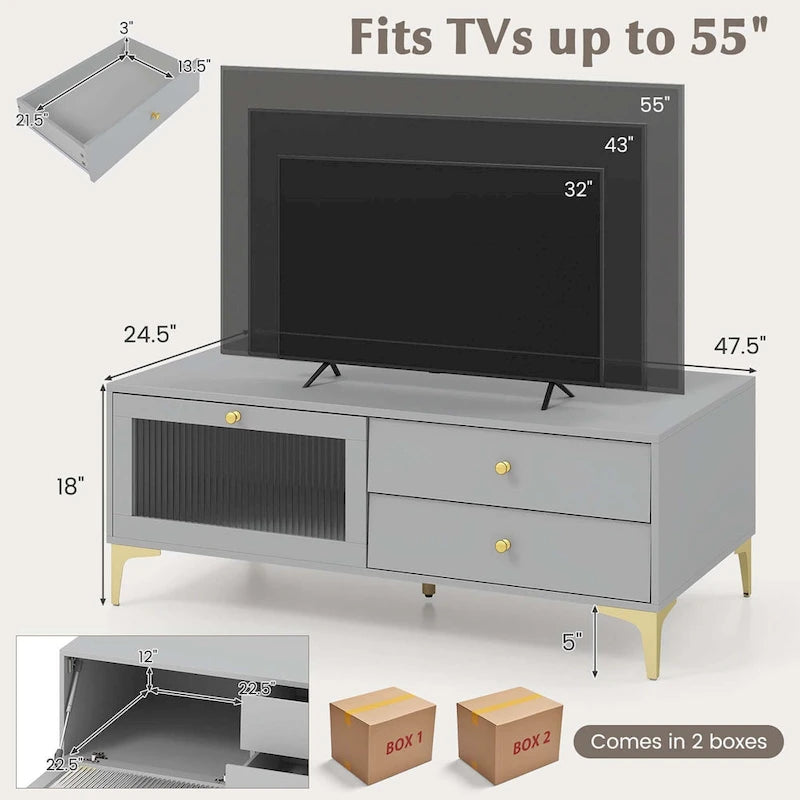Meuble TV moderne pour téléviseurs de 55 pouces avec placard à porte abattante