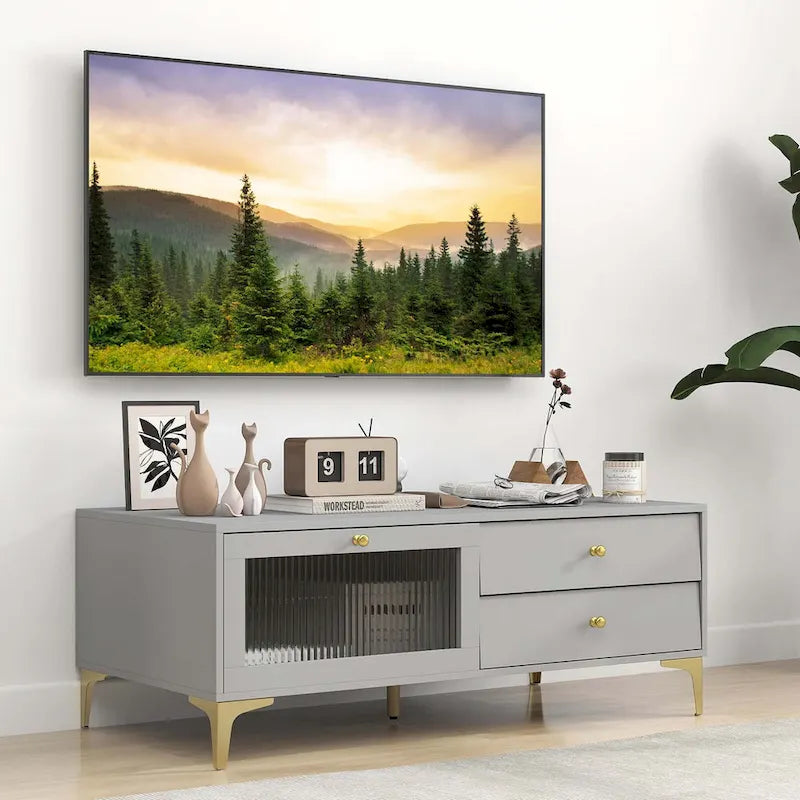 Meuble TV moderne pour téléviseurs de 55 pouces avec placard à porte abattante