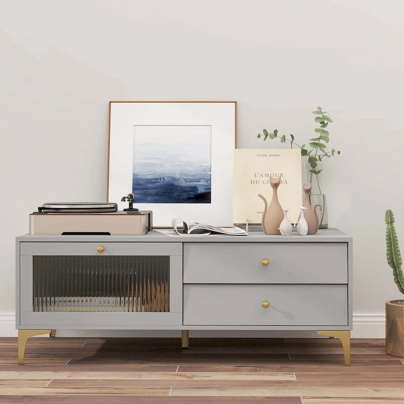 Meuble TV moderne pour téléviseurs de 55 pouces avec placard à porte abattante