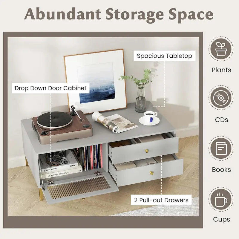 Meuble TV moderne pour téléviseurs de 55 pouces avec placard à porte abattante