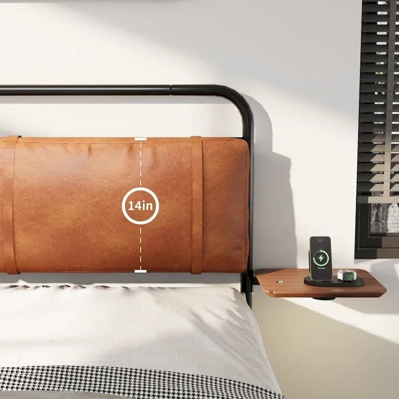 Lit Plateforme Métallique Moderne King Size avec Tête de Lit Rembourrée et Chargeur