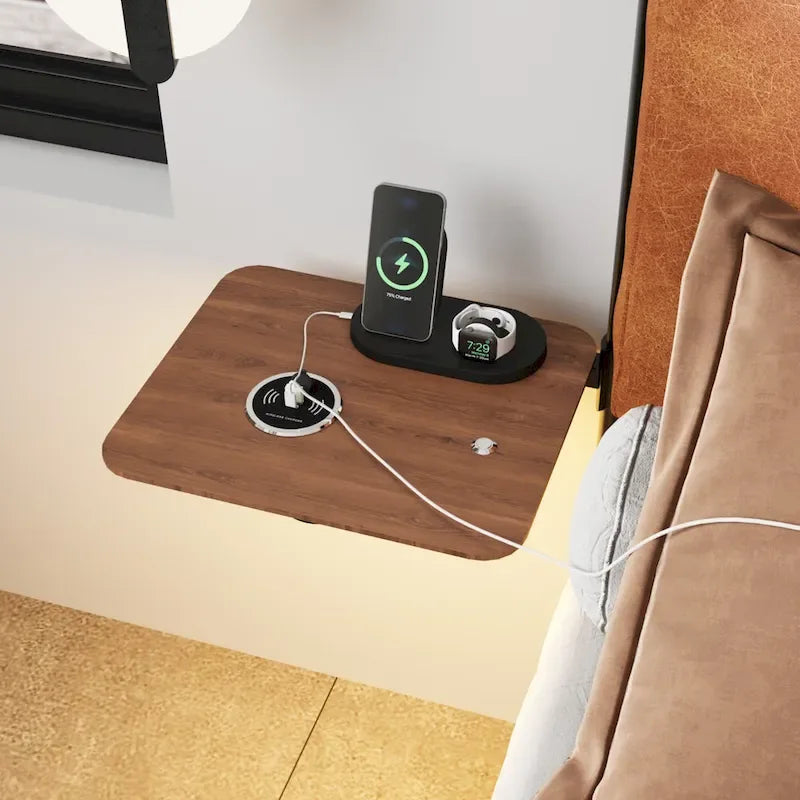 Lit Plateforme Métallique Moderne King Size avec Tête de Lit Rembourrée et Chargeur