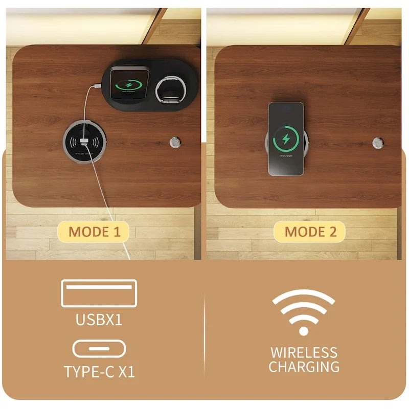 Lit Plateforme Métallique Moderne King Size avec Tête de Lit Rembourrée et Chargeur