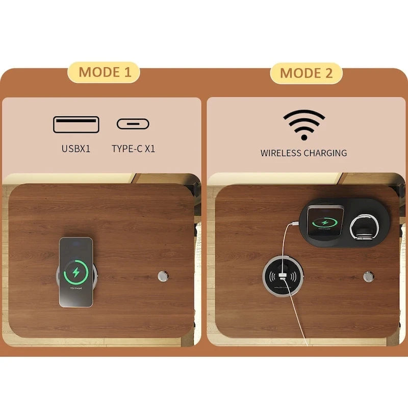 Lit Plateforme Métallique Moderne King Size avec Tête de Lit Rembourrée et Chargeur