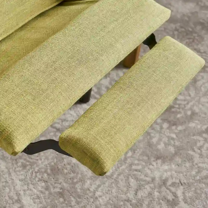 Fauteuil inclinable inclinable à dossier poussant en tissu vert du milieu du siècle avec repose-pieds, dossier capitonné et pieds en bois de hêtre
