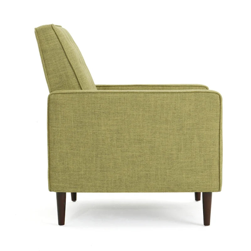 Fauteuil inclinable inclinable à dossier poussant en tissu vert du milieu du siècle avec repose-pieds, dossier capitonné et pieds en bois de hêtre