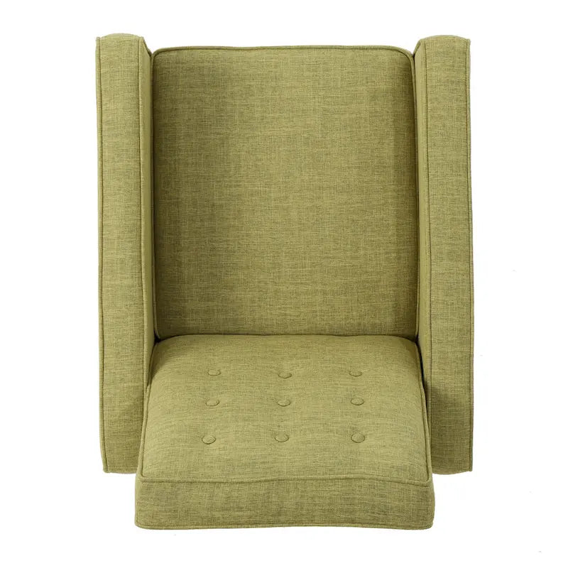 Fauteuil inclinable inclinable à dossier poussant en tissu vert du milieu du siècle avec repose-pieds, dossier capitonné et pieds en bois de hêtre