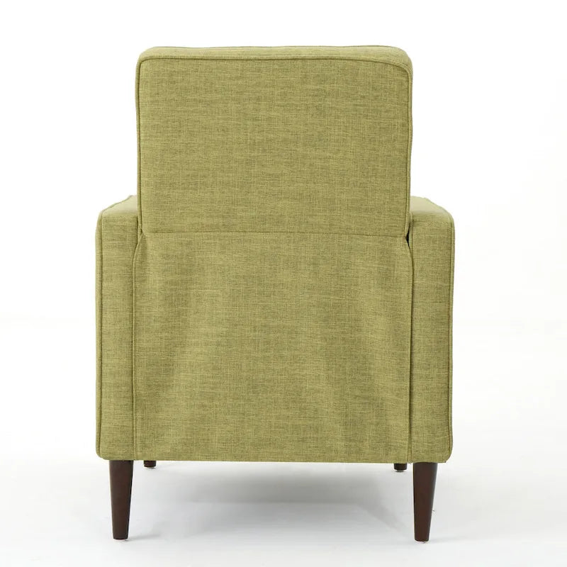 Fauteuil inclinable inclinable à dossier poussant en tissu vert du milieu du siècle avec repose-pieds, dossier capitonné et pieds en bois de hêtre