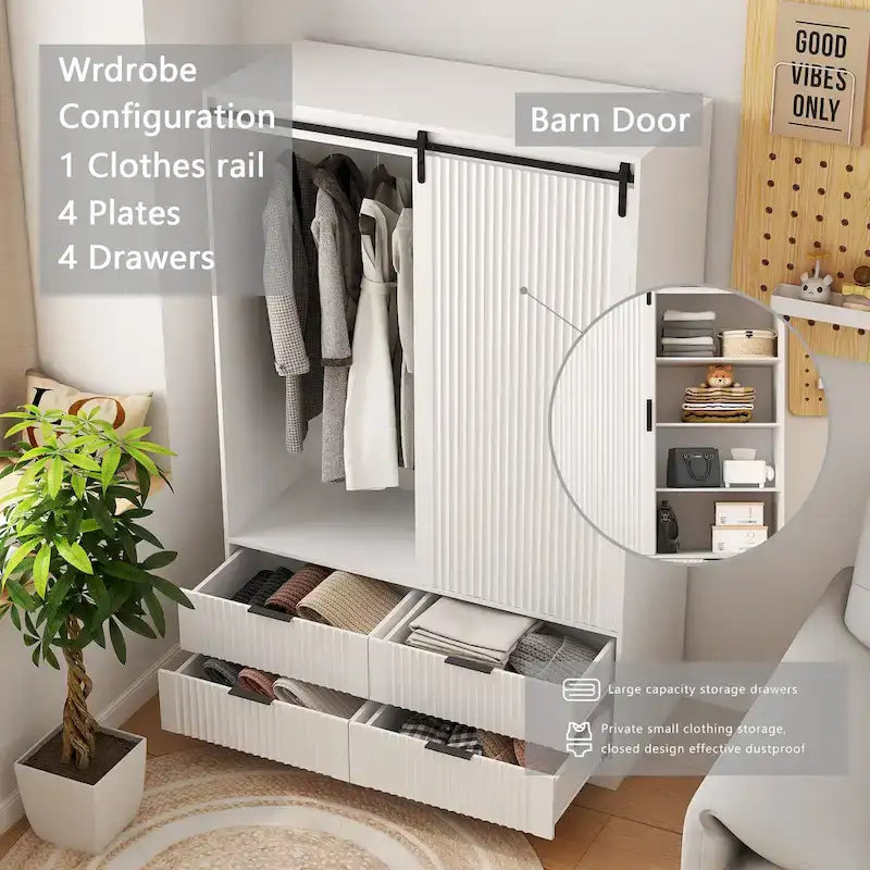 47.24 Armoire Moderne avec Penderie, Tiroirs et Étagères Ouvertes pour Chambre à Coucher