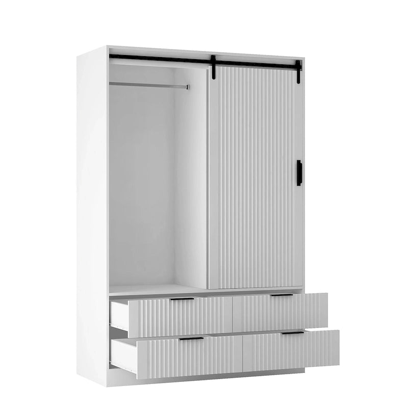 47.24 Armoire Moderne avec Penderie, Tiroirs et Étagères Ouvertes pour Chambre à Coucher