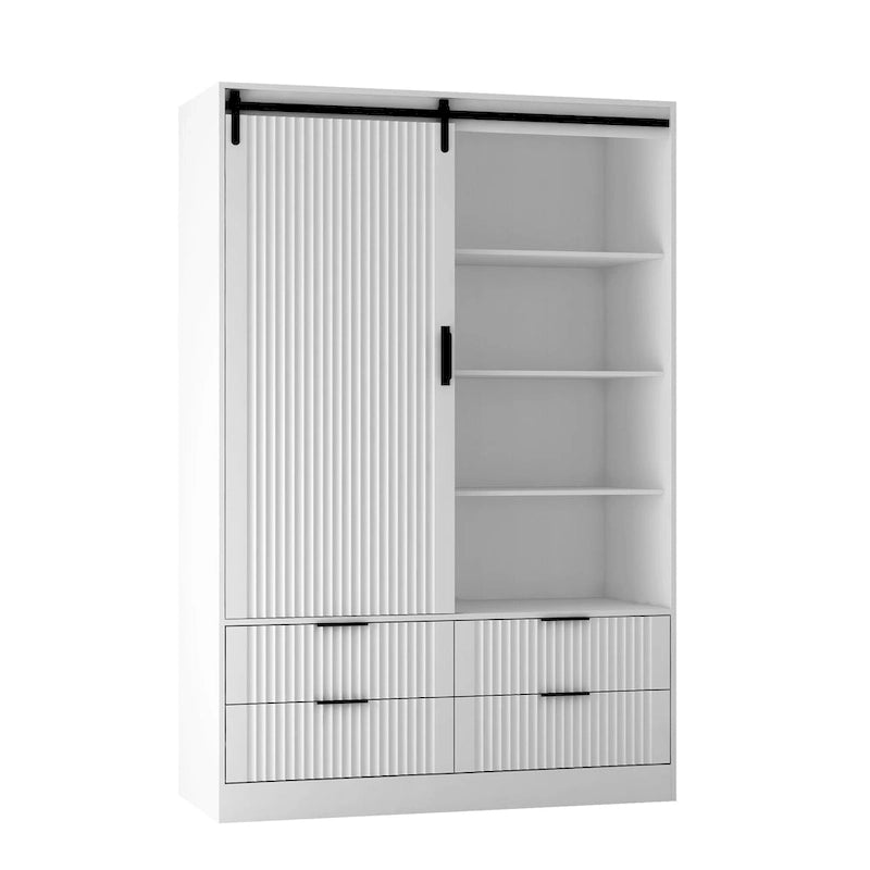 47.24 Armoire Moderne avec Penderie, Tiroirs et Étagères Ouvertes pour Chambre à Coucher