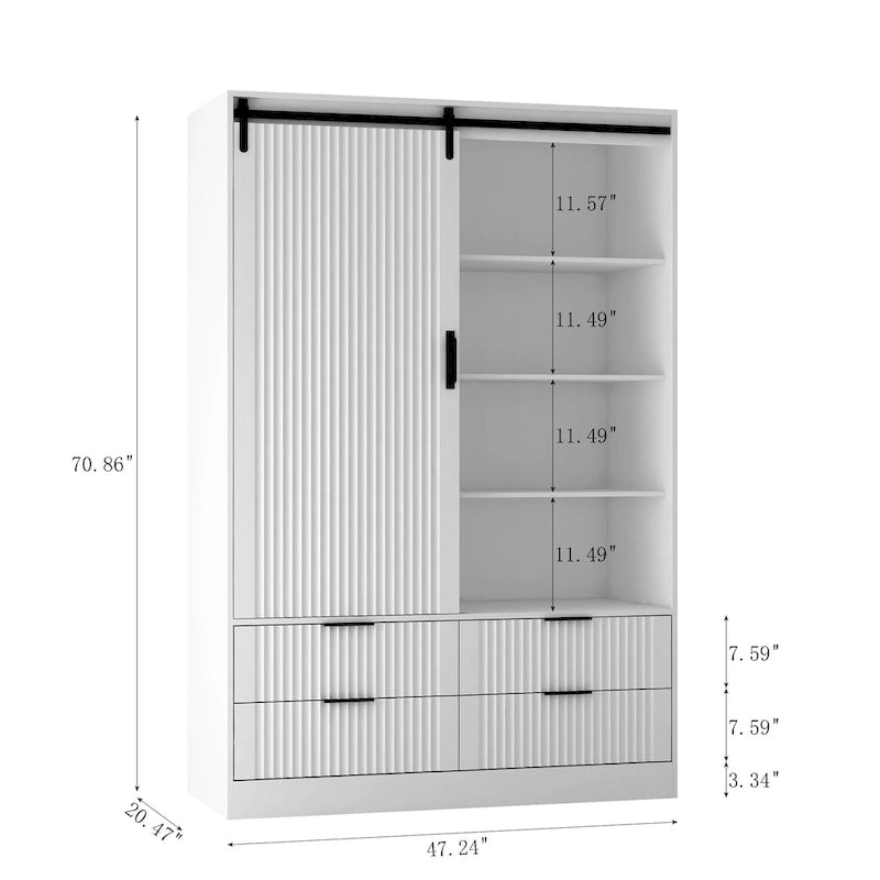 47.24 Armoire Moderne avec Penderie, Tiroirs et Étagères Ouvertes pour Chambre à Coucher