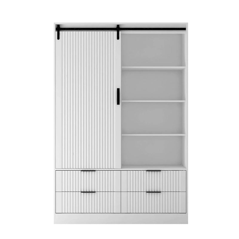 47.24 Armoire Moderne avec Penderie, Tiroirs et Étagères Ouvertes pour Chambre à Coucher