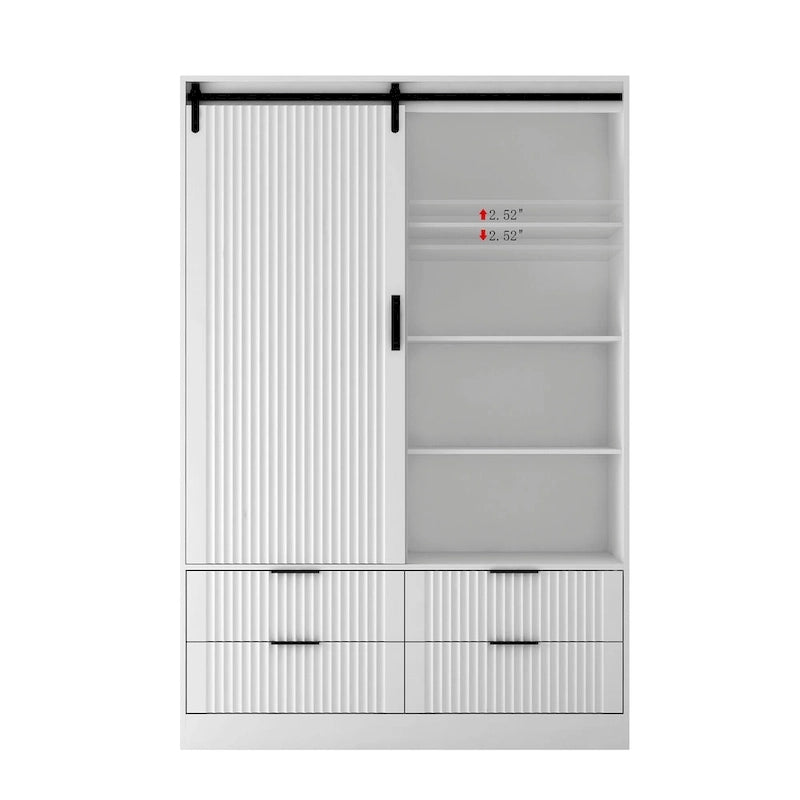 47.24 Armoire Moderne avec Penderie, Tiroirs et Étagères Ouvertes pour Chambre à Coucher