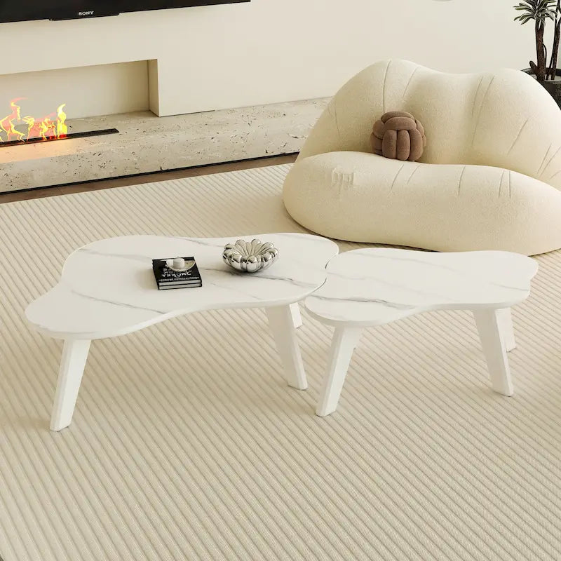 Table basse moderne en forme de nuage avec pieds en bois massif et panneau MDF pour salon