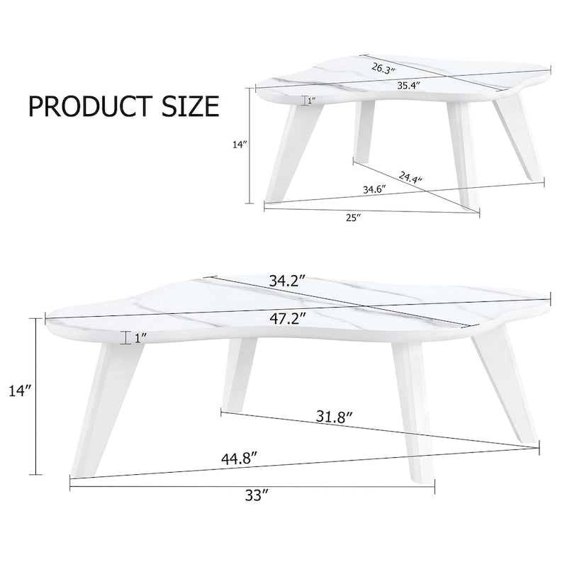 Table basse moderne en forme de nuage avec pieds en bois massif et panneau MDF pour salon
