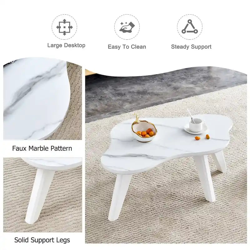 Table basse moderne en forme de nuage avec pieds en bois massif et panneau MDF pour salon
