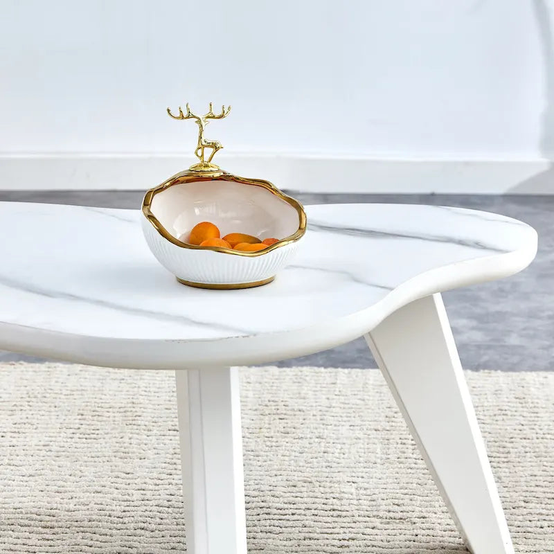 Table basse moderne en forme de nuage avec pieds en bois massif et panneau MDF pour salon