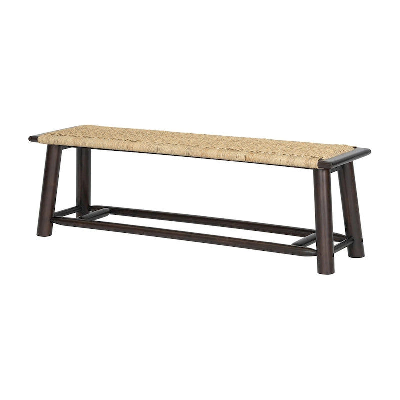 Banc en rotin et bois massif style ferme moderne - Banc intérieur et extérieur couvert de 150 cm Fini noyer Design multifonctionnel